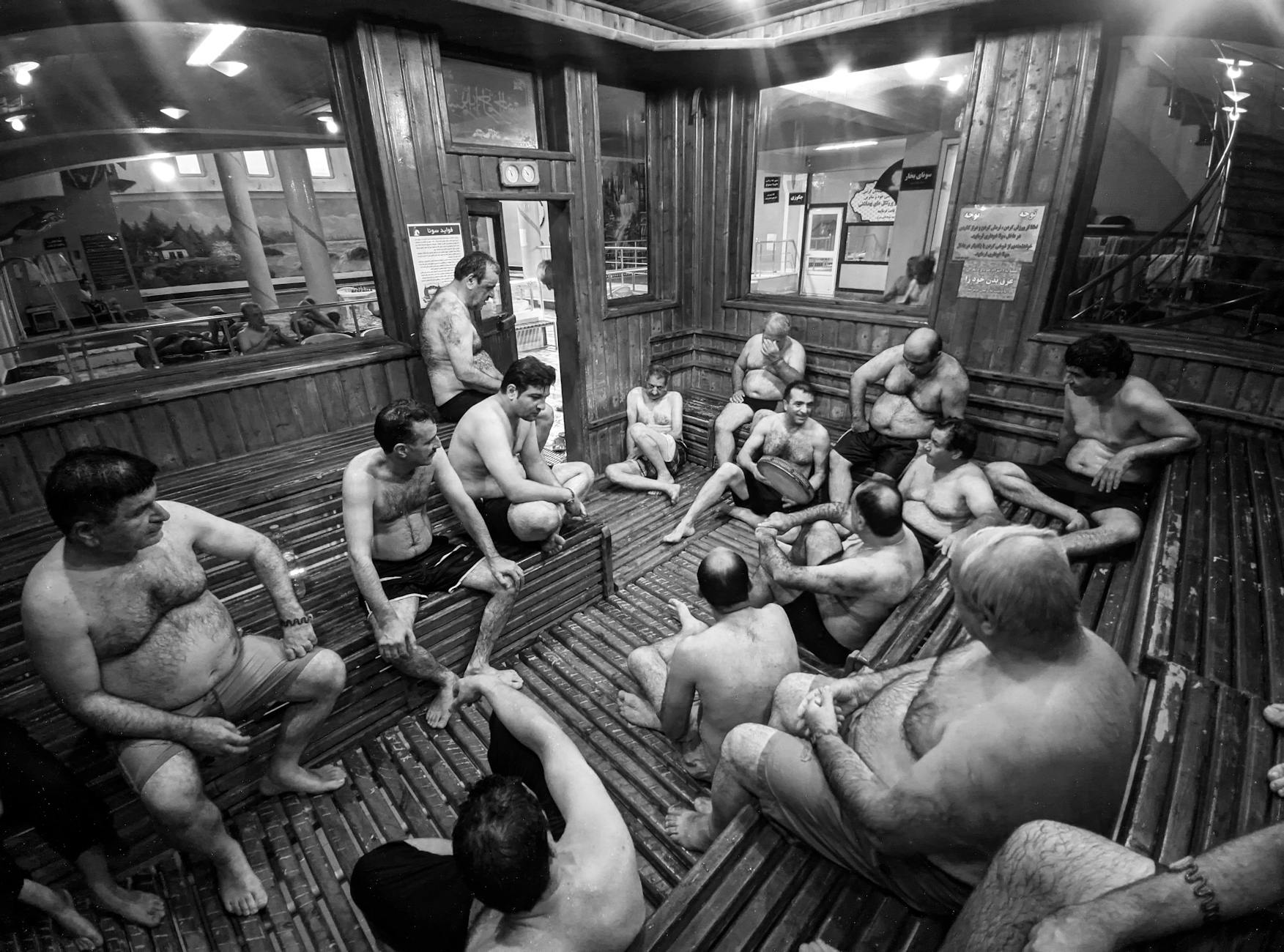 men in the sauna