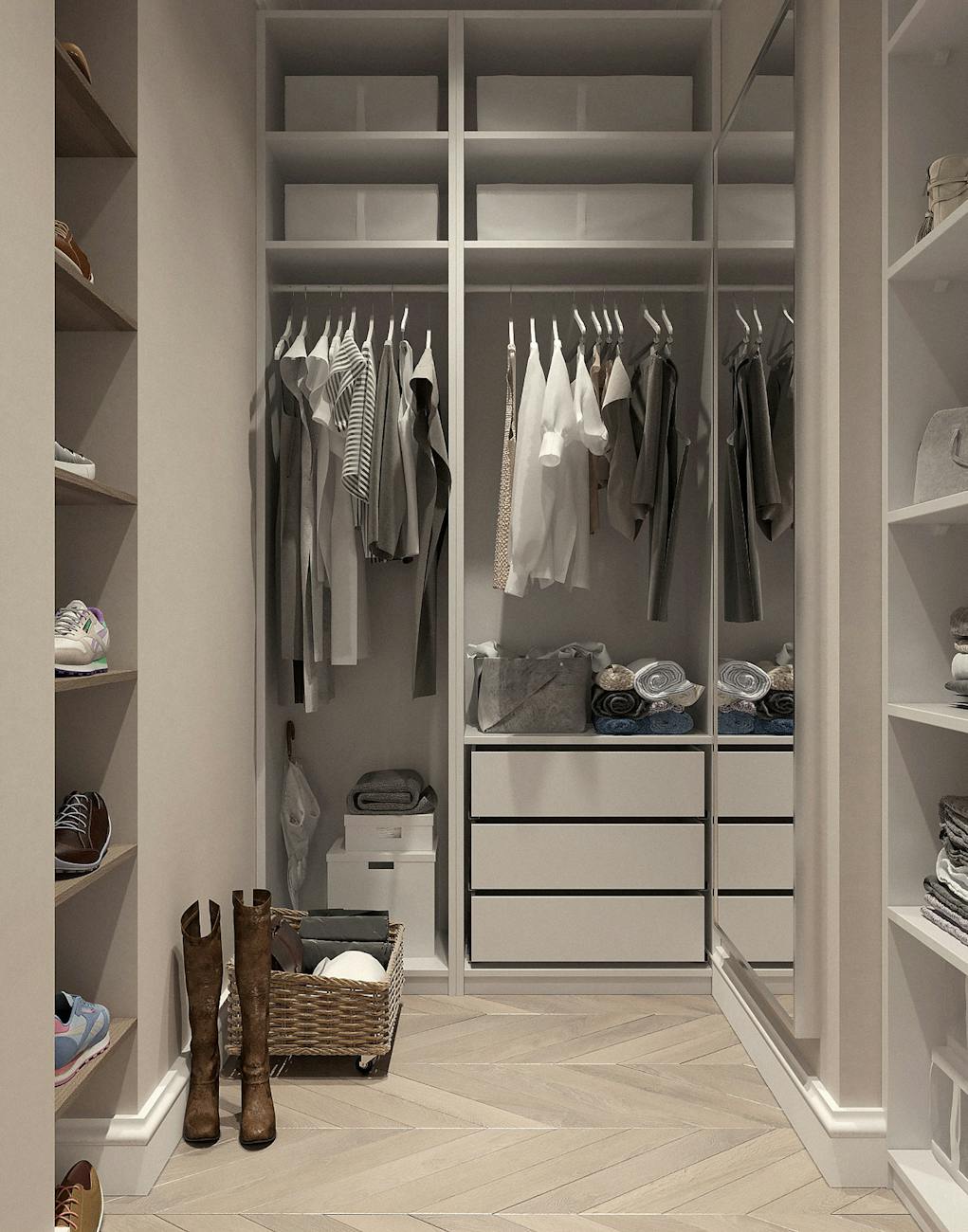 assorted clothes hanged inside cabinet