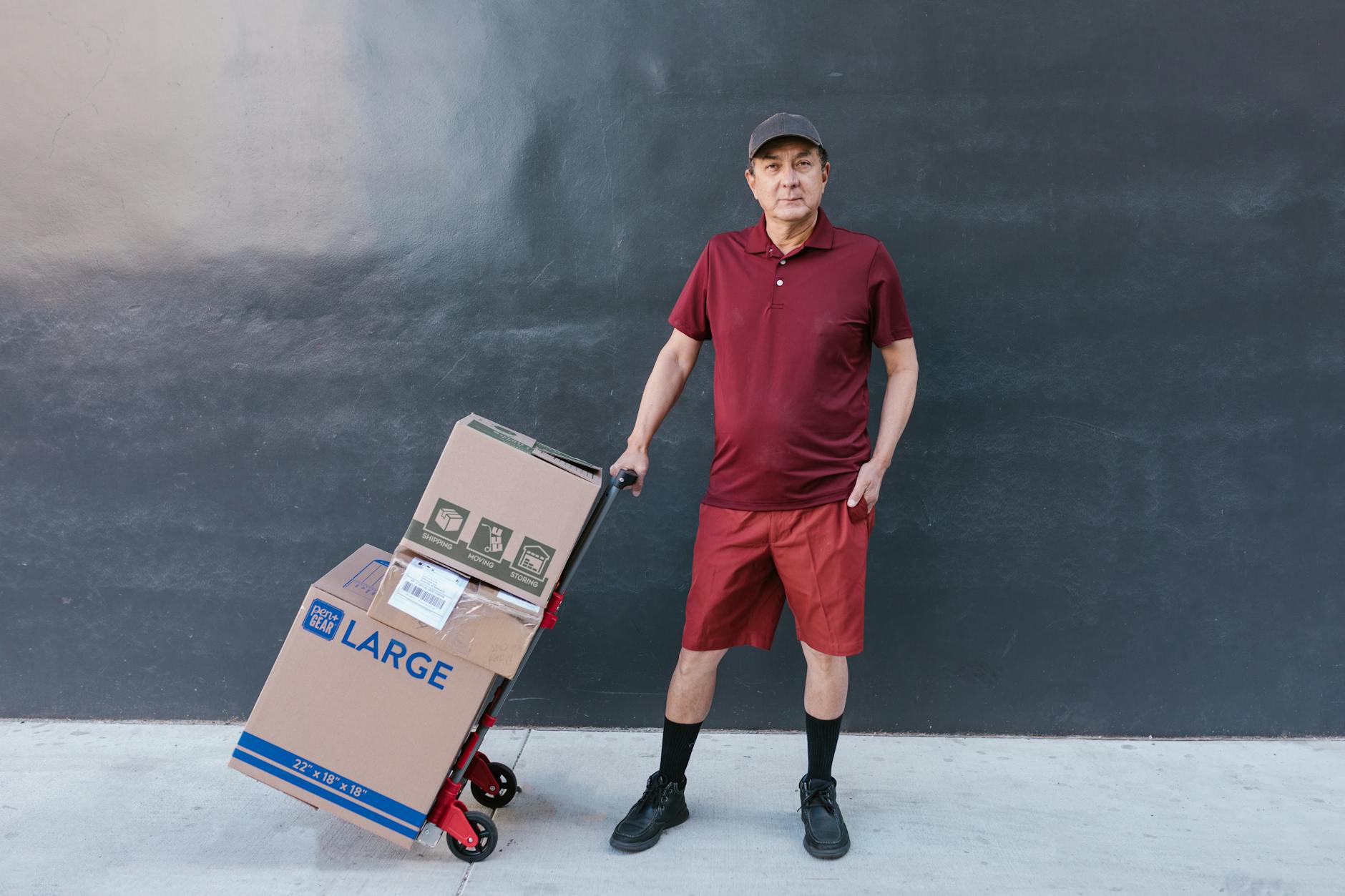 man standing with delivery boxes