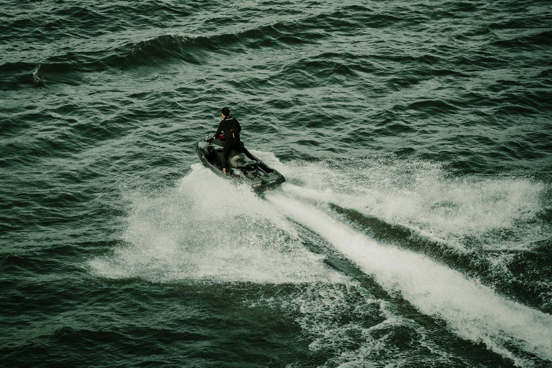 aerial view of a person on a jet ski