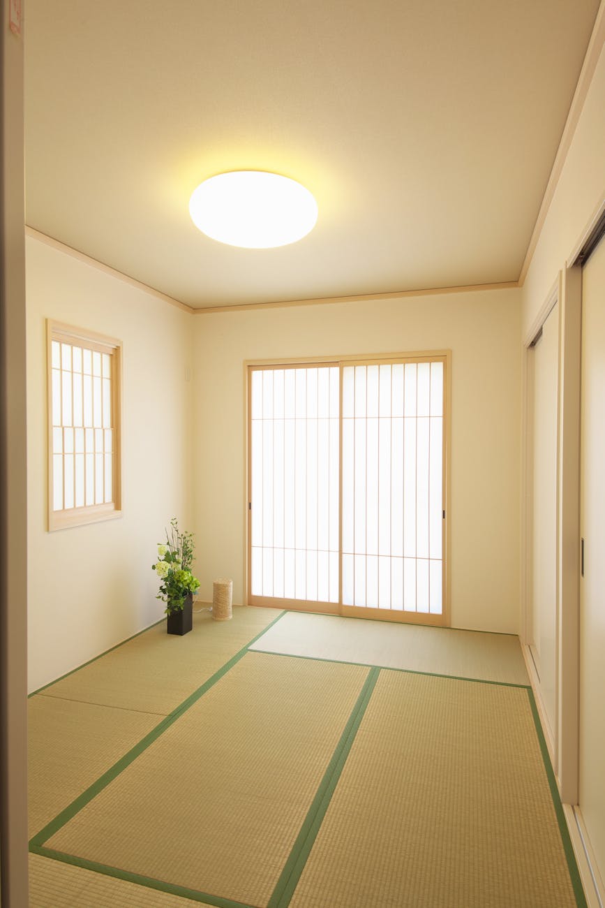 turned on flush mount lamp room