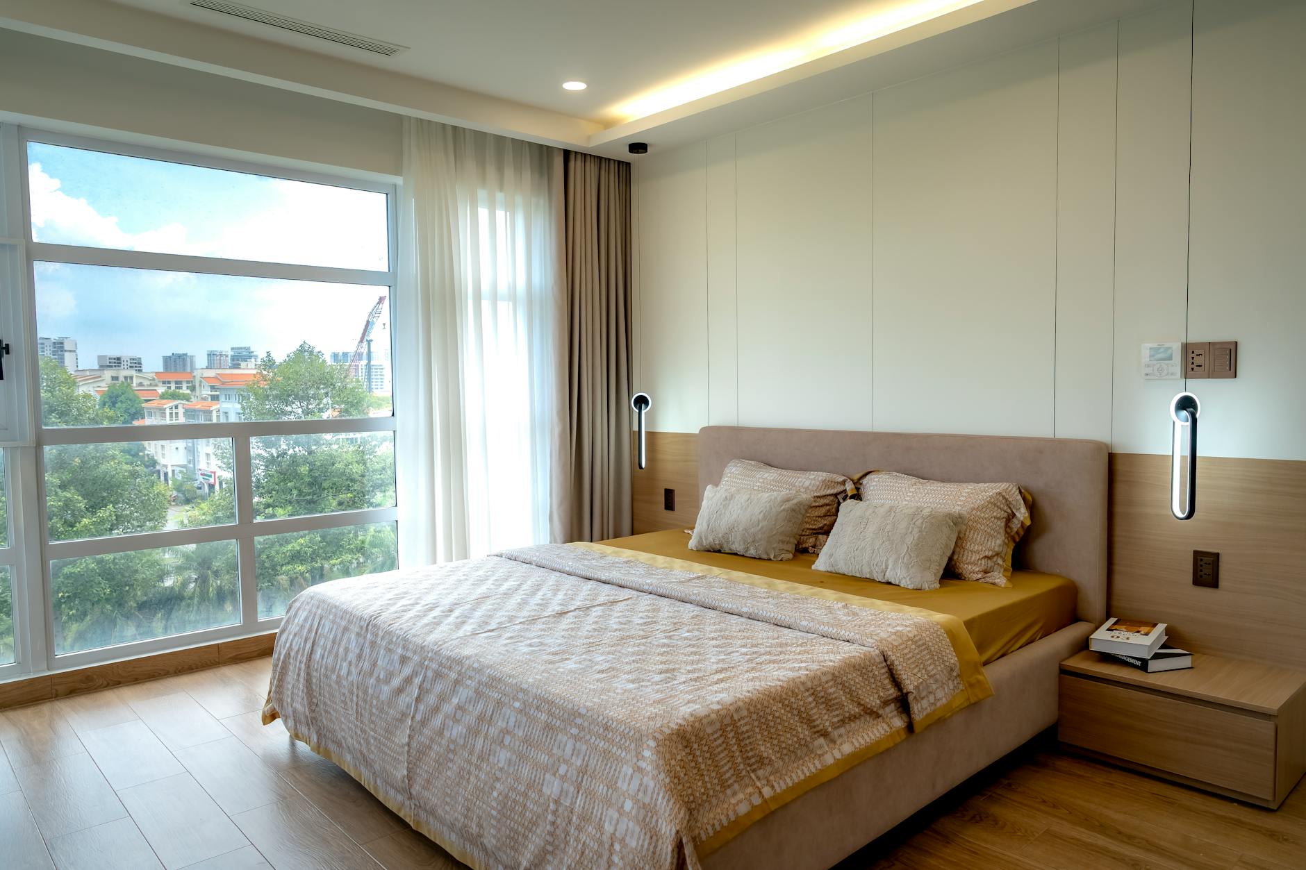 modern bedroom with large window view