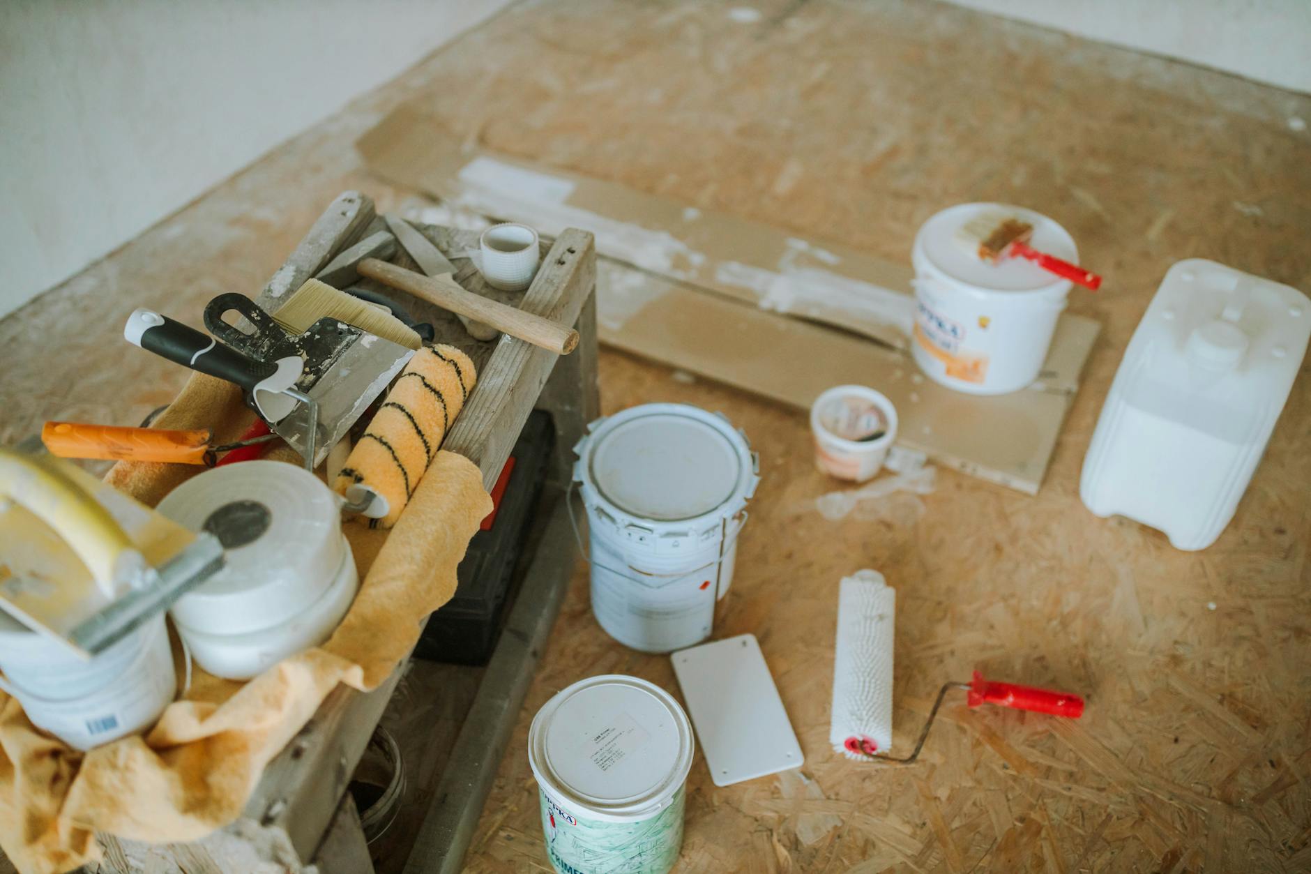 overhead shot of home improvement materials