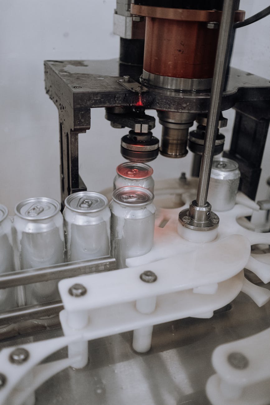 beer cans in the production line