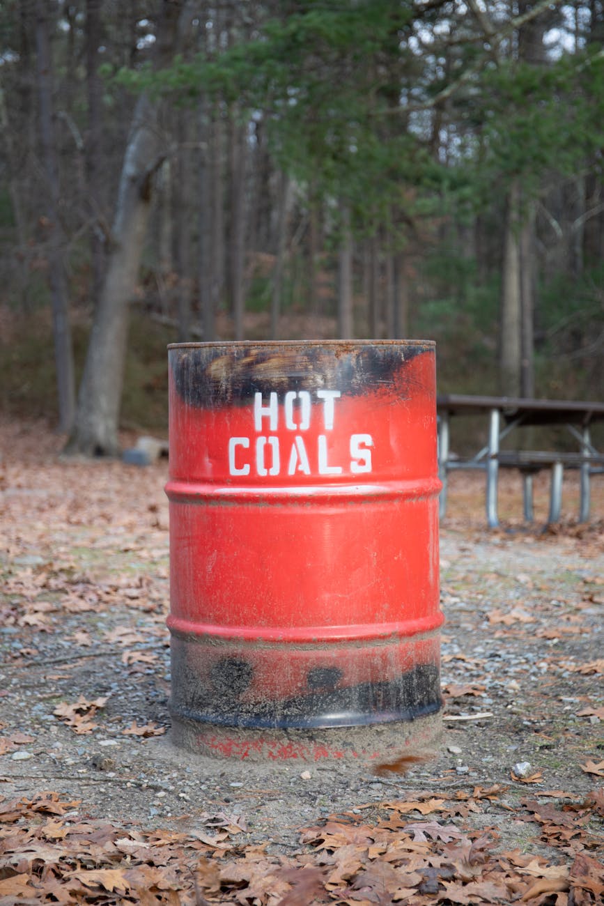 red metal drum on a picnic ground